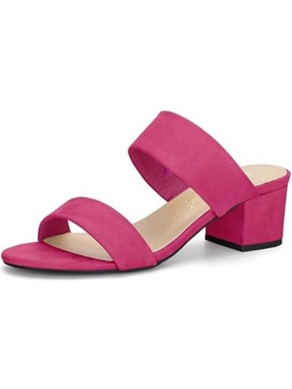 Red Women's Block Heel Dual Straps Slide Sandals
